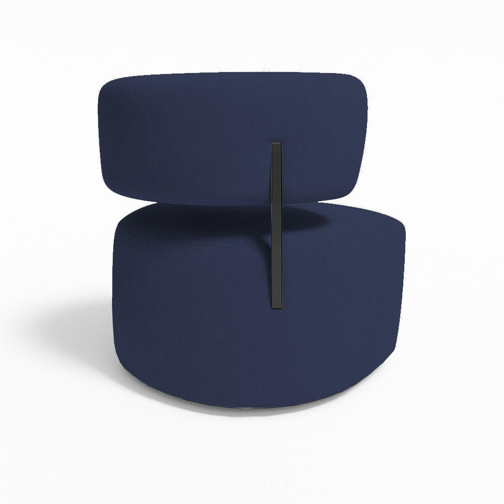 Poltrona Decorativa Orgânica Maya Veludo Azul Marinho Ferro Preto - Pallazio - 4