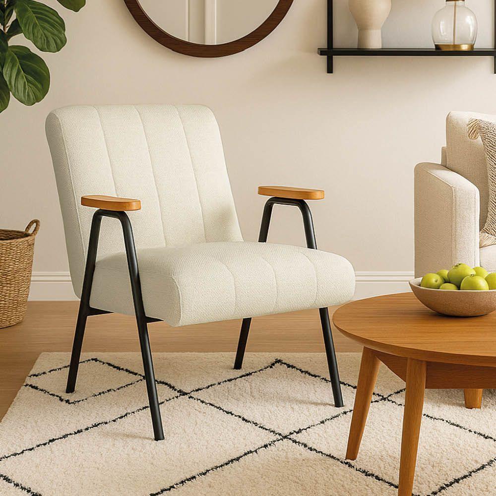 Poltrona Sala Decorativa Industrial Dourado Laurita Linho K01 - D'rossi Cor Bege - 1