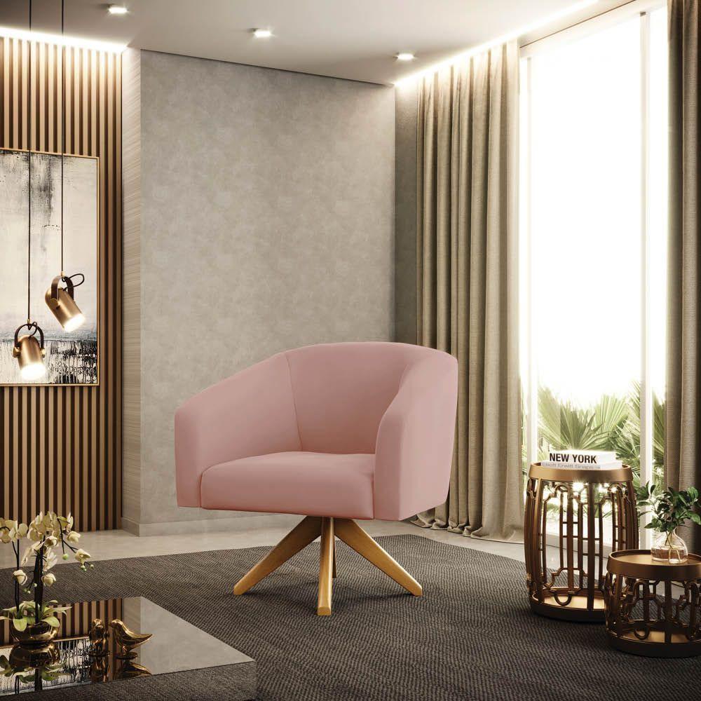 Poltrona Decorativa Giratória Ma30 Stella Veludo Rosê D03 - D'rossi - 1