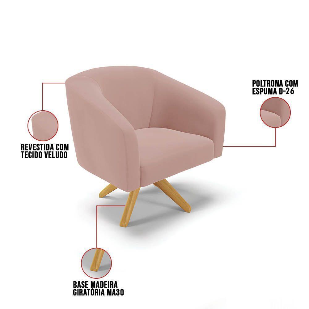 Poltrona Decorativa Giratória Ma30 Stella Veludo Rosê D03 - D'rossi - 3