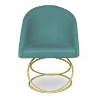 Kit 08 Cadeiras Poltrona De Jantar Bela Suede Azul Turquesa Base Metálica Luxo Dourado - Pallazio