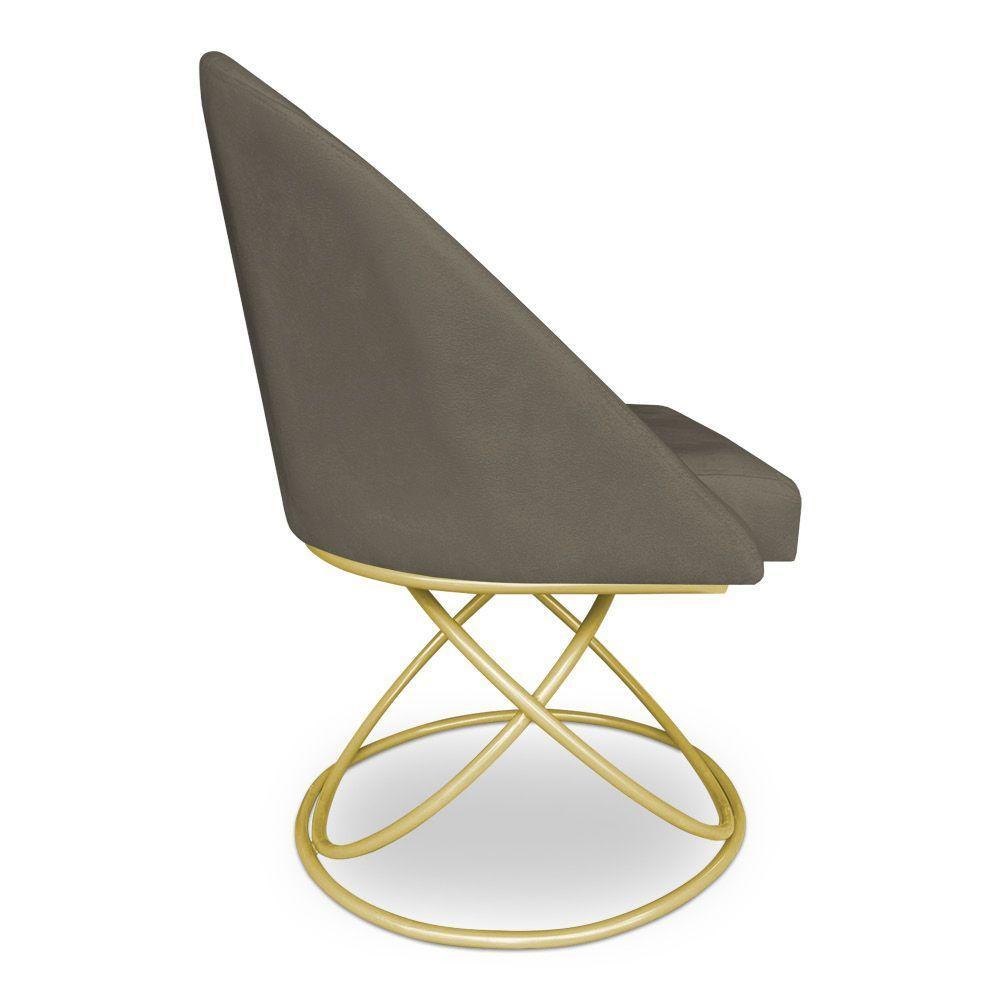 Kit 04 Cadeiras Poltrona De Jantar Bela Suede Marrom Rato Base Metálica Luxo Dourado - Pallazio - 5