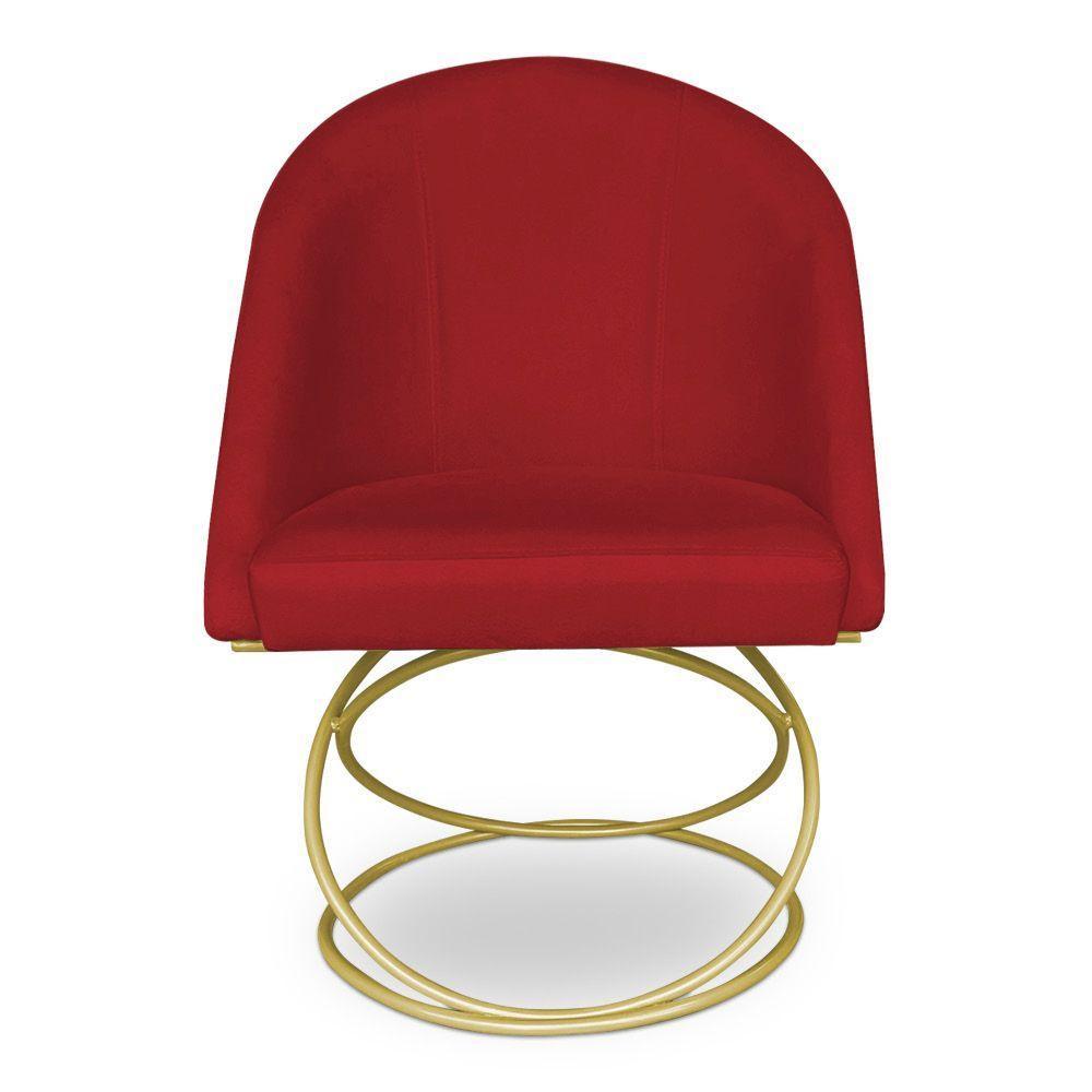 Kit 06 Cadeiras Poltrona De Jantar Bela Suede Vermelho Base Metálica Luxo Dourado - Pallazio - 4
