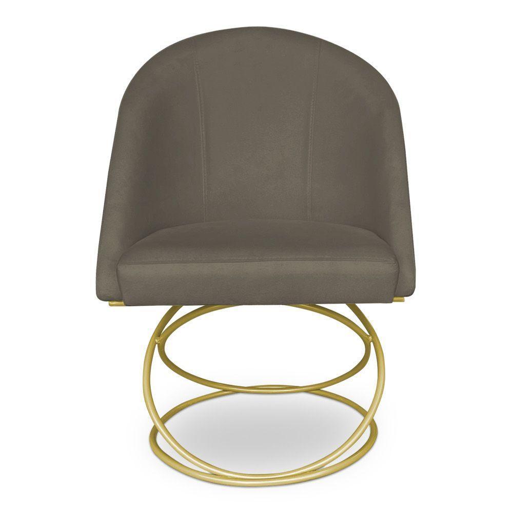 Kit 02 Cadeiras Poltrona De Jantar Bela Suede Marrom Rato Base Metálica Luxo Dourado - Pallazio - 4