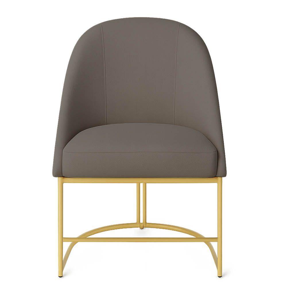 Cadeira Poltrona De Jantar Bela Corano Nozes E Linho Grafite Base Metálica Industrial Dourado - Pallazio - 3