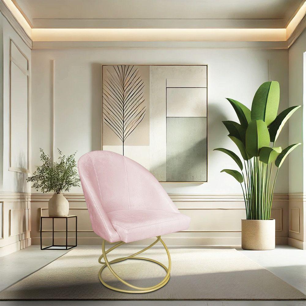 Kit 04 Cadeiras Poltrona De Jantar Bela Suede Rosa Bebê Base Metálica Luxo Dourado - Pallazio - 2