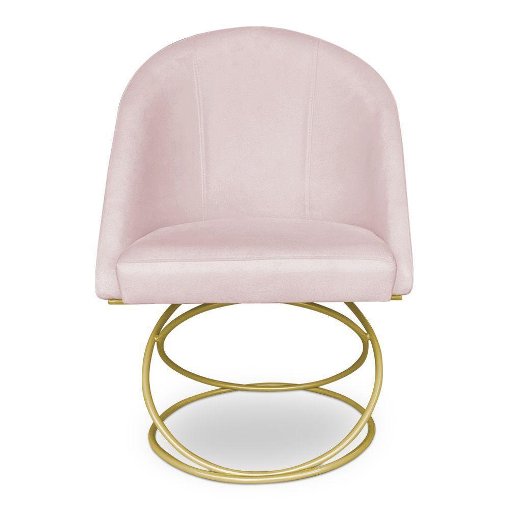 Kit 04 Cadeiras Poltrona De Jantar Bela Suede Rosa Bebê Base Metálica Luxo Dourado - Pallazio - 4