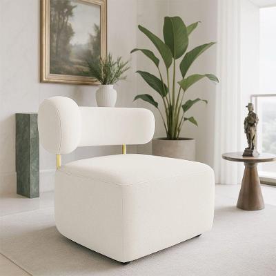 Poltrona Decorativa Orgânica Maya Boucle Ferro Dourado - Pallazio Cor Bege