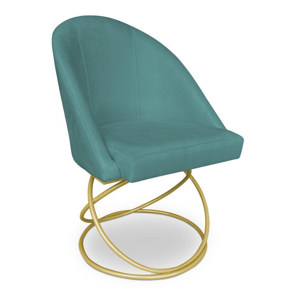 Kit 08 Cadeiras Poltrona De Jantar Bela Suede Base Metálica Luxo Dourado - Pallazio Cor Azul Turquesa - 3