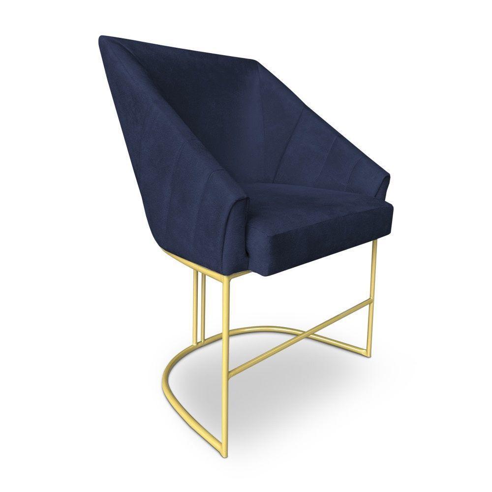 Poltrona Decorativa Alana Veludo Base De Ferro Dourado - Pallazio Cor Azul Marinho - 2