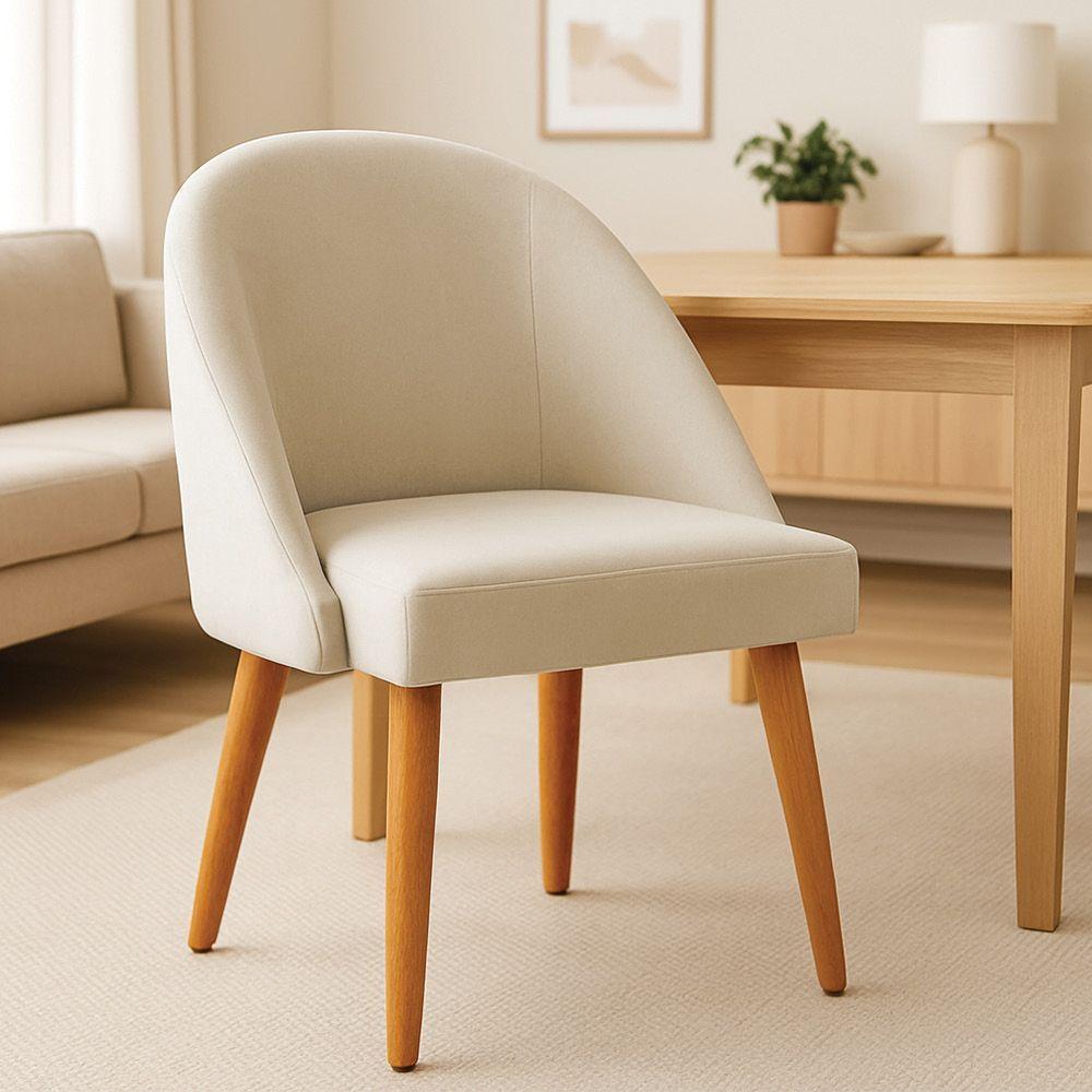 Cadeira Poltrona De Jantar Luna Suede Bege Pés Palito Castanho - Pallazio - 2