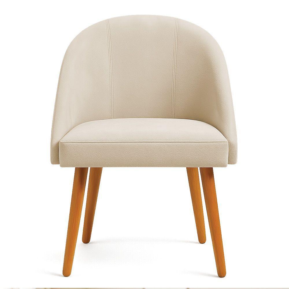 Cadeira Poltrona De Jantar Luna Suede Bege Pés Palito Castanho - Pallazio - 3