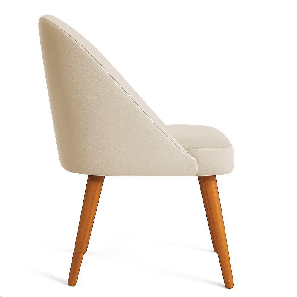 Cadeira Poltrona De Jantar Luna Suede Bege Pés Palito Castanho - Pallazio - 4