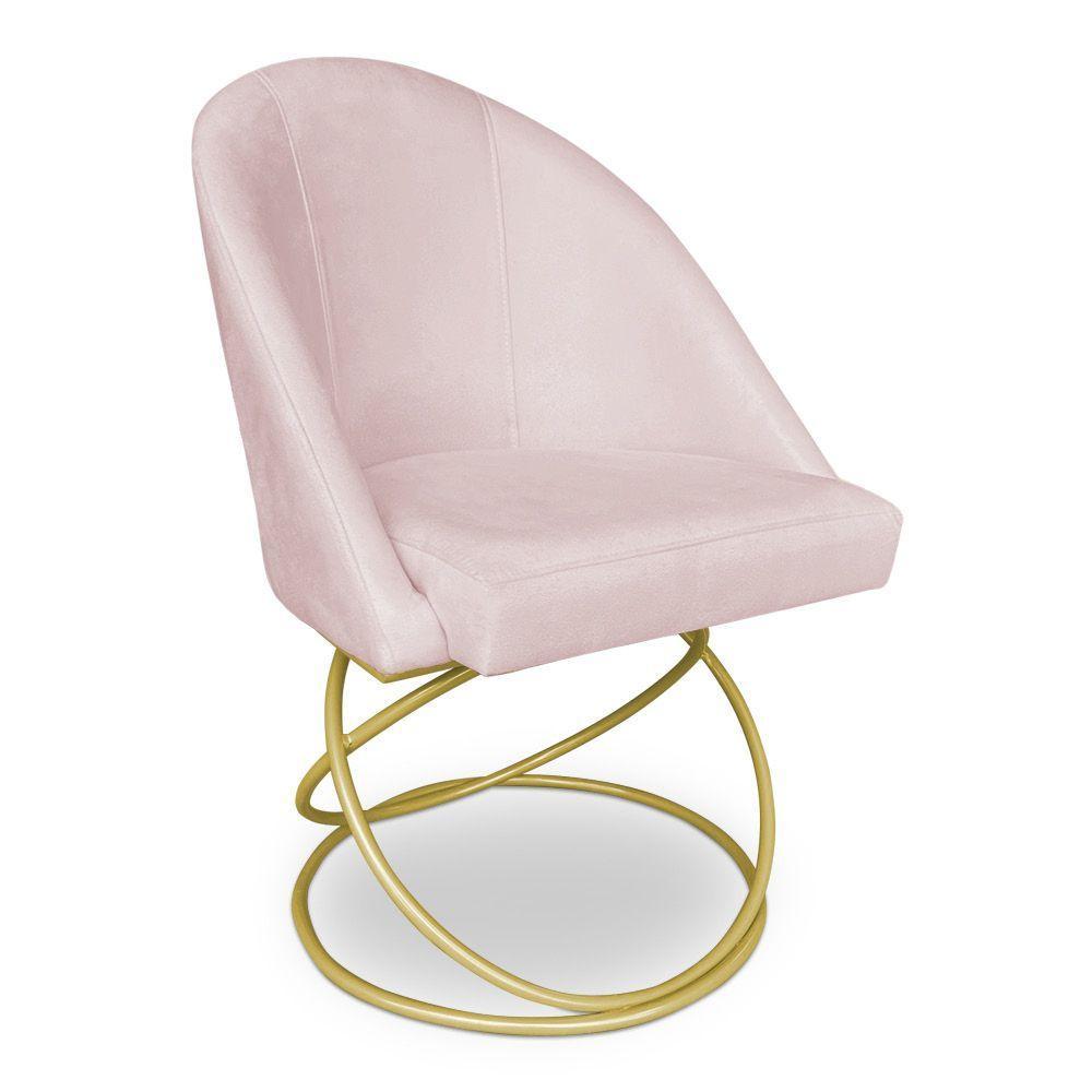 Kit 06 Cadeiras Poltrona De Jantar Bela Suede Rosa Bebê Base Metálica Luxo Dourado - Pallazio - 3
