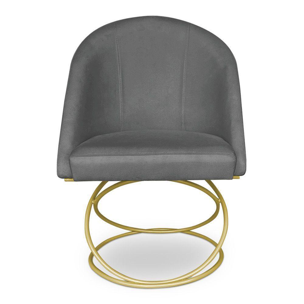 Kit 06 Cadeiras Poltrona De Jantar Bela Suede Grafite Base Metálica Luxo Dourado - Pallazio - 4