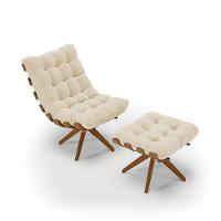 Poltrona Com Puff Giratório Costela Linho Base De Madeira Ma30 M11 - D'rossi Cor A32 Palha - 1