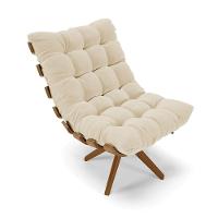 Poltrona Com Puff Giratório Costela Linho Base De Madeira Ma30 M11 - D'rossi Cor A32 Palha - 3