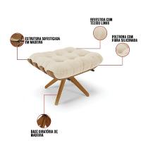 Poltrona Com Puff Giratório Costela Linho Base De Madeira Ma30 M11 - D'rossi Cor A32 Palha - 6