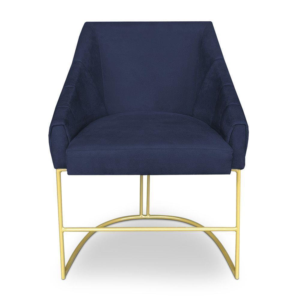 Poltrona Decorativa Alana Suede Base De Ferro Dourado - Pallazio Cor Azul Marinho - 2