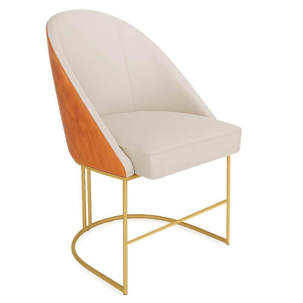 Kit 08 Cadeiras Poltrona De Jantar Bela Corano Nozes E Linho Bege Base Metálica Industrial Dourado - Pallazio - 3