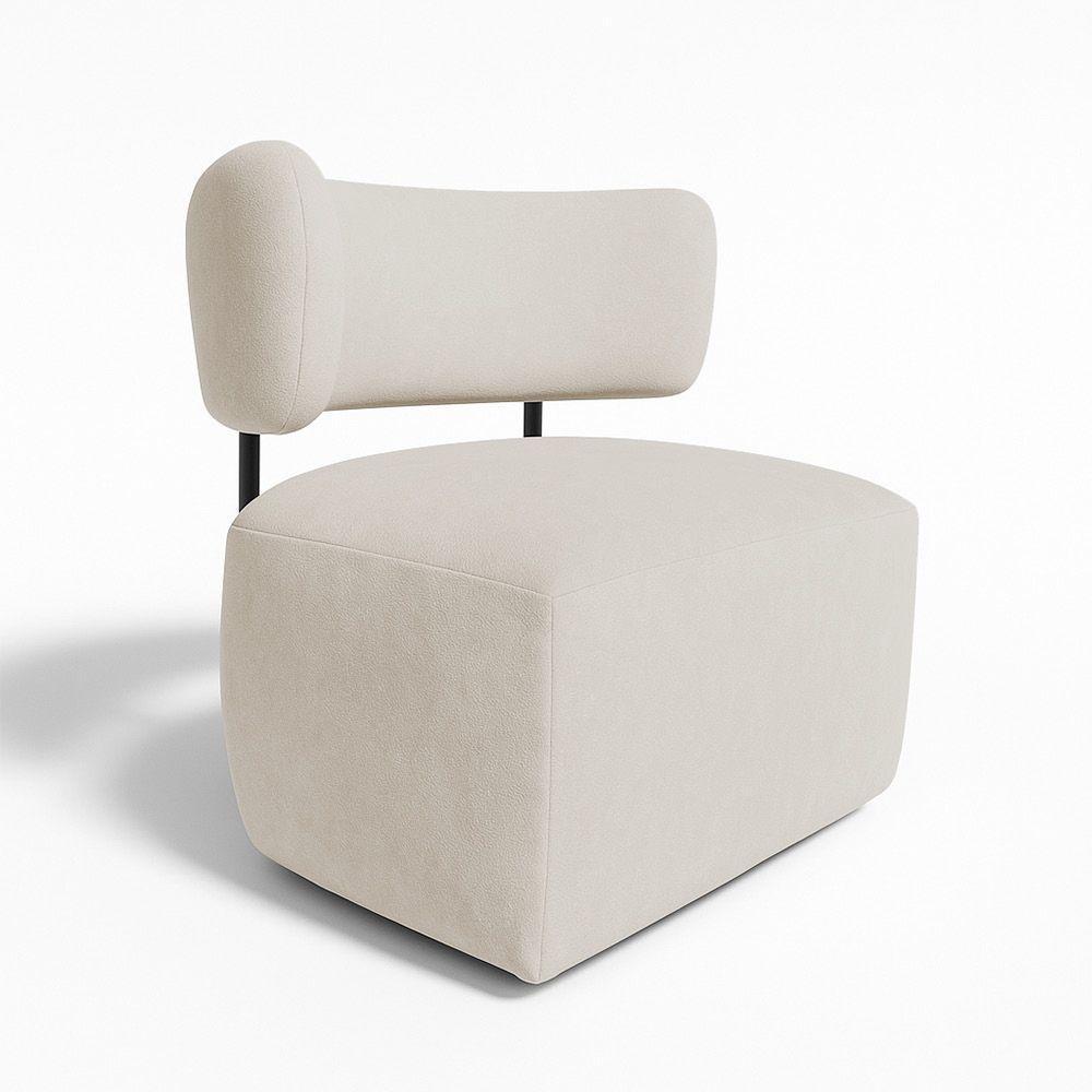 Poltrona Decorativa Orgânica Maya Veludo Bege Ferro Preto - Pallazio - 2