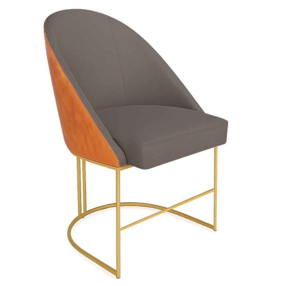 Kit 06 Cadeiras Poltrona De Jantar Bela Corano Nozes E Linho Grafite Base Metálica Industrial Dourado - Pallazio - 3