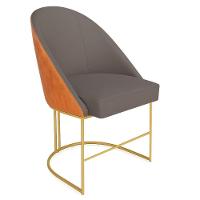 Kit 06 Cadeiras Poltrona De Jantar Bela Corano Nozes E Linho Grafite Base Metálica Industrial Dourado - Pallazio - 3