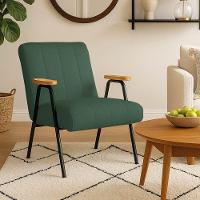 Poltrona Sala Decorativa Industrial Dourado Laurita Linho K01 - D'rossi Cor Verde - 1