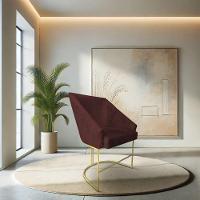 Poltrona Decorativa Alana Suede Marsala Base De Ferro Dourado - Pallazio - 1