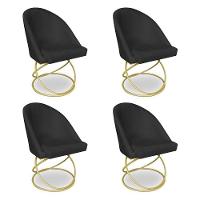 Kit 04 Cadeiras Poltrona De Jantar Bela Suede Preto Base Metálica Luxo Dourado - Pallazio - 1