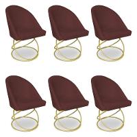Kit 06 Cadeiras Poltrona De Jantar Bela Suede Base Metálica Luxo Dourado - Pallazio Cor Marsala - 1