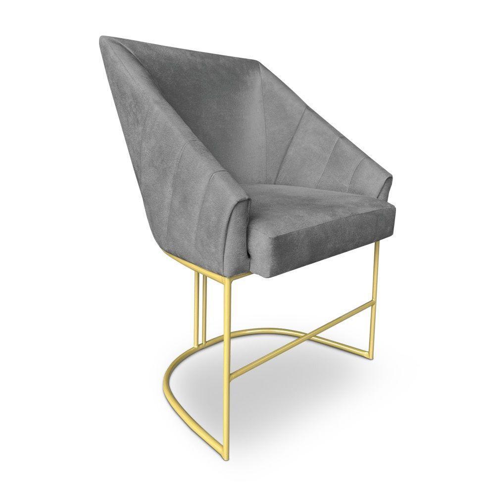 Poltrona Decorativa Alana Veludo Grafite Base De Ferro Dourado - Pallazio - 2