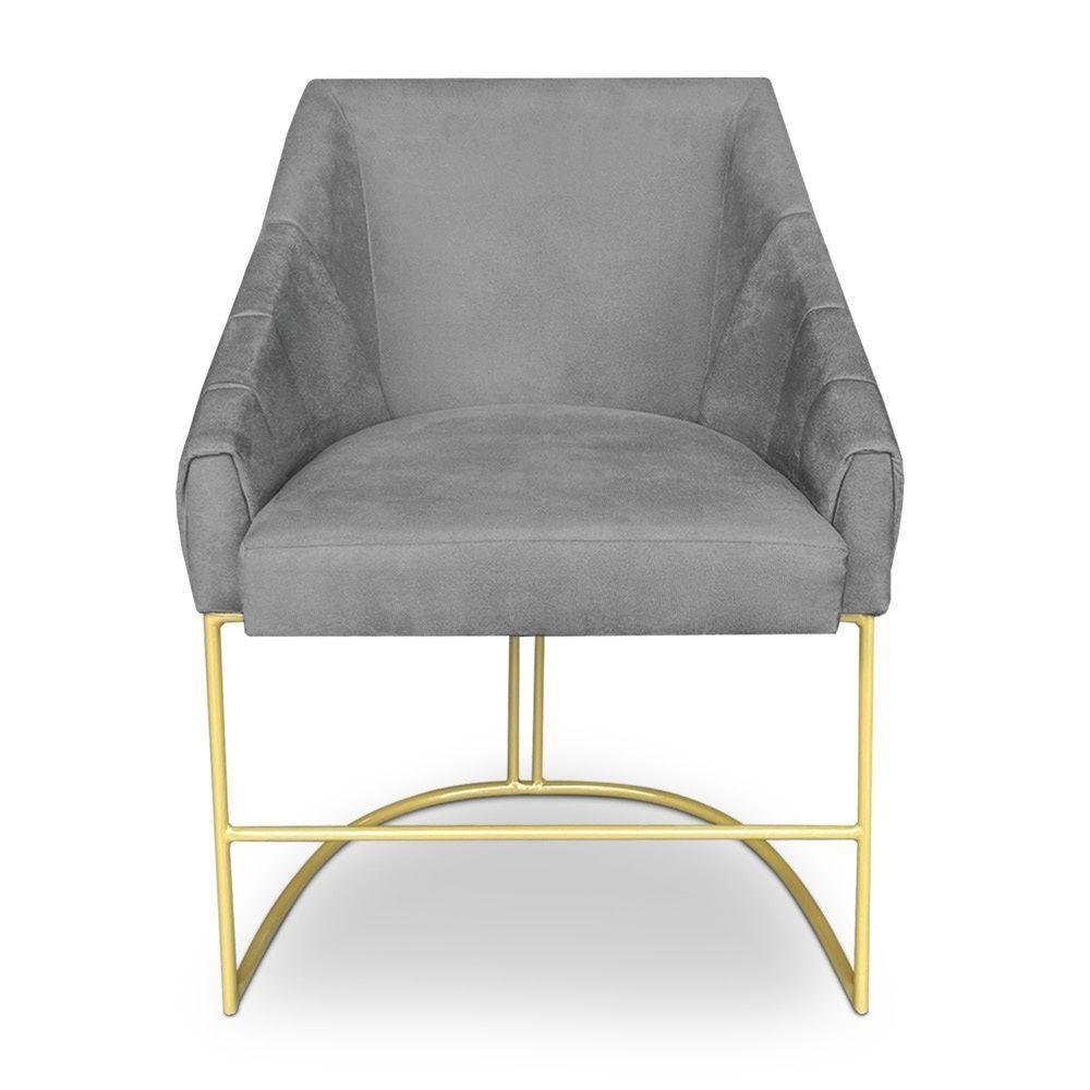 Poltrona Decorativa Alana Veludo Grafite Base De Ferro Dourado - Pallazio - 3