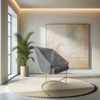 Poltrona Decorativa Alana Veludo Grafite Base De Ferro Dourado - Pallazio - 1
