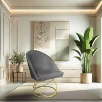 Kit 04 Cadeiras Poltrona De Jantar Bela Suede Grafite Base Metálica Luxo Dourado - Pallazio - 2