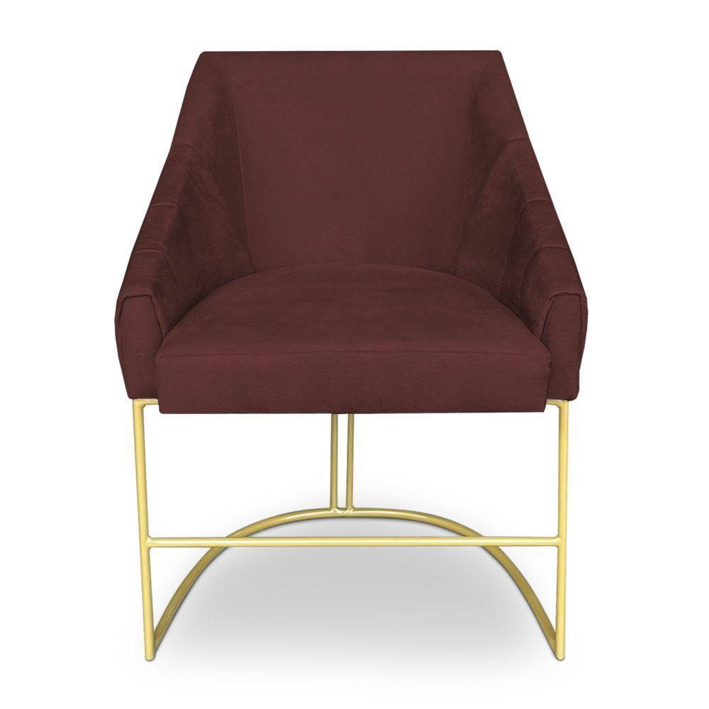 Poltrona Decorativa Alana Suede Base De Ferro Dourado - Pallazio Cor Marsala - 3