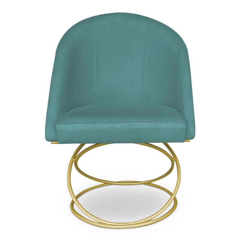 Kit 04 Cadeiras Poltrona De Jantar Bela Suede Azul Turquesa Base Metálica Luxo Dourado - Pallazio - 4
