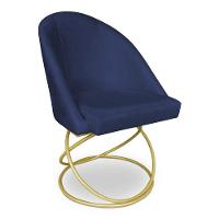 Kit 02 Cadeiras Poltrona De Jantar Bela Suede Azul Marinho Base Metálica Luxo Dourado - Pallazio - 3