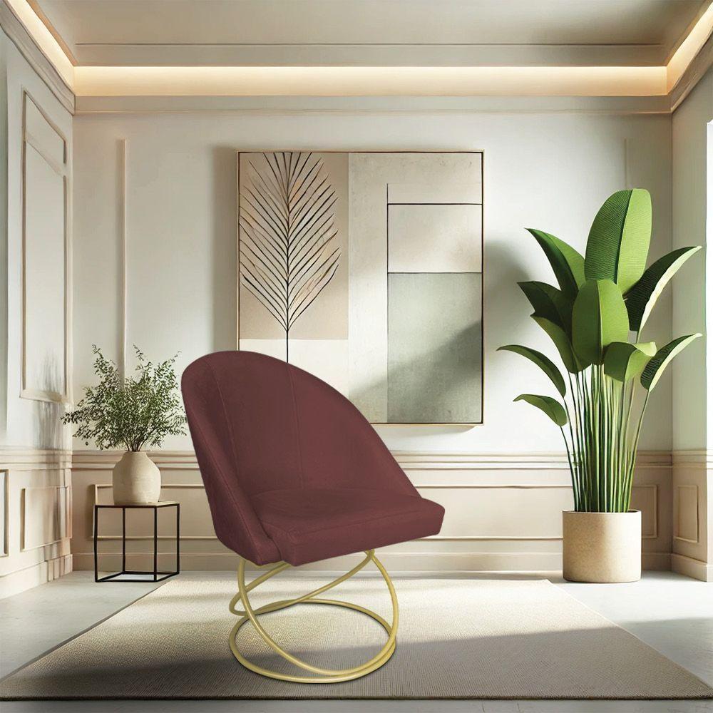 Kit 02 Cadeiras Poltrona De Jantar Bela Suede Marsala Base Metálica Luxo Dourado - Pallazio - 2