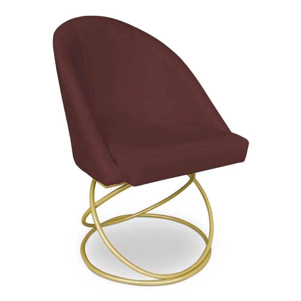 Kit 02 Cadeiras Poltrona De Jantar Bela Suede Marsala Base Metálica Luxo Dourado - Pallazio - 3