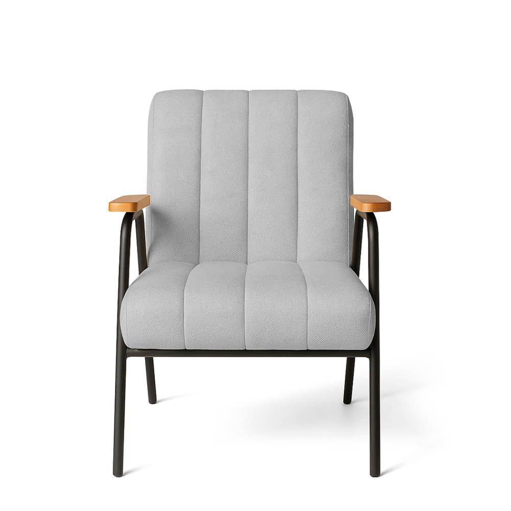 Poltrona Sala Decorativa Industrial Dourado Laurita Linho K01 - D'rossi Cor Cinza - 5