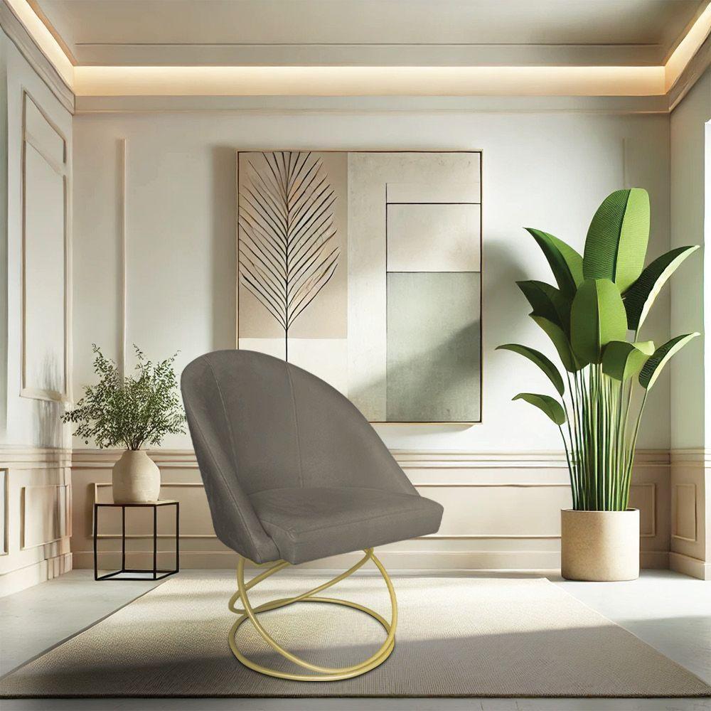 Kit 04 Cadeiras Poltrona De Jantar Bela Suede Base Metálica Luxo Dourado - Pallazio Cor Marrom Rato - 2