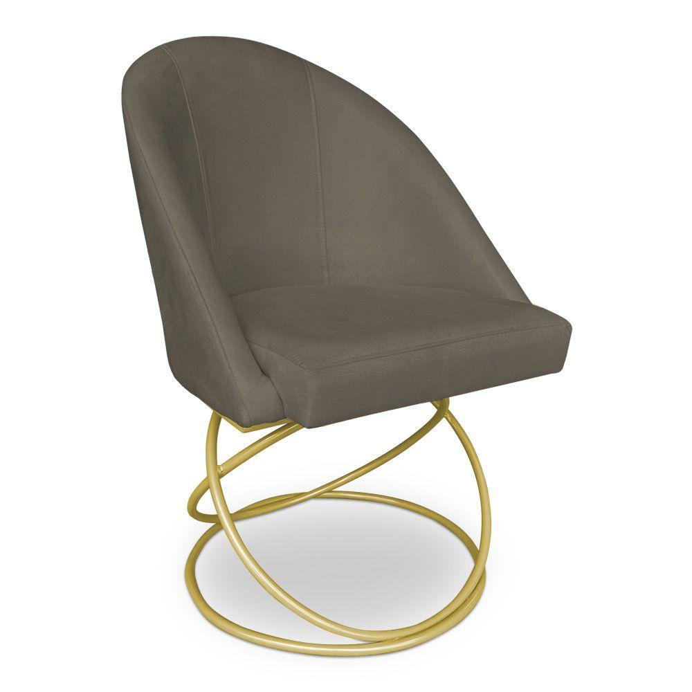 Kit 04 Cadeiras Poltrona De Jantar Bela Suede Base Metálica Luxo Dourado - Pallazio Cor Marrom Rato - 3
