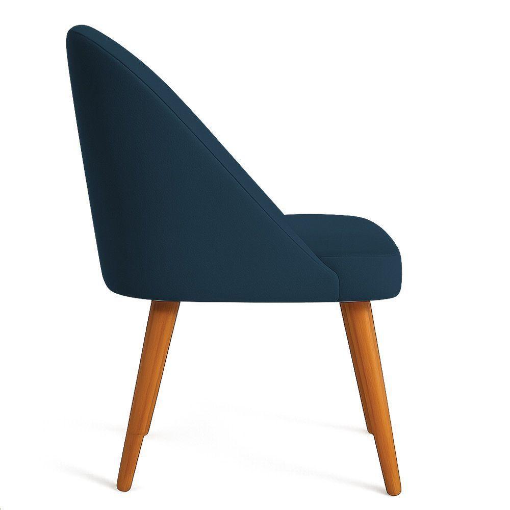 Kit 06 Cadeiras Poltrona De Jantar Luna Suede Pés Palito Castanho - Pallazio Cor Azul Marinho - 5