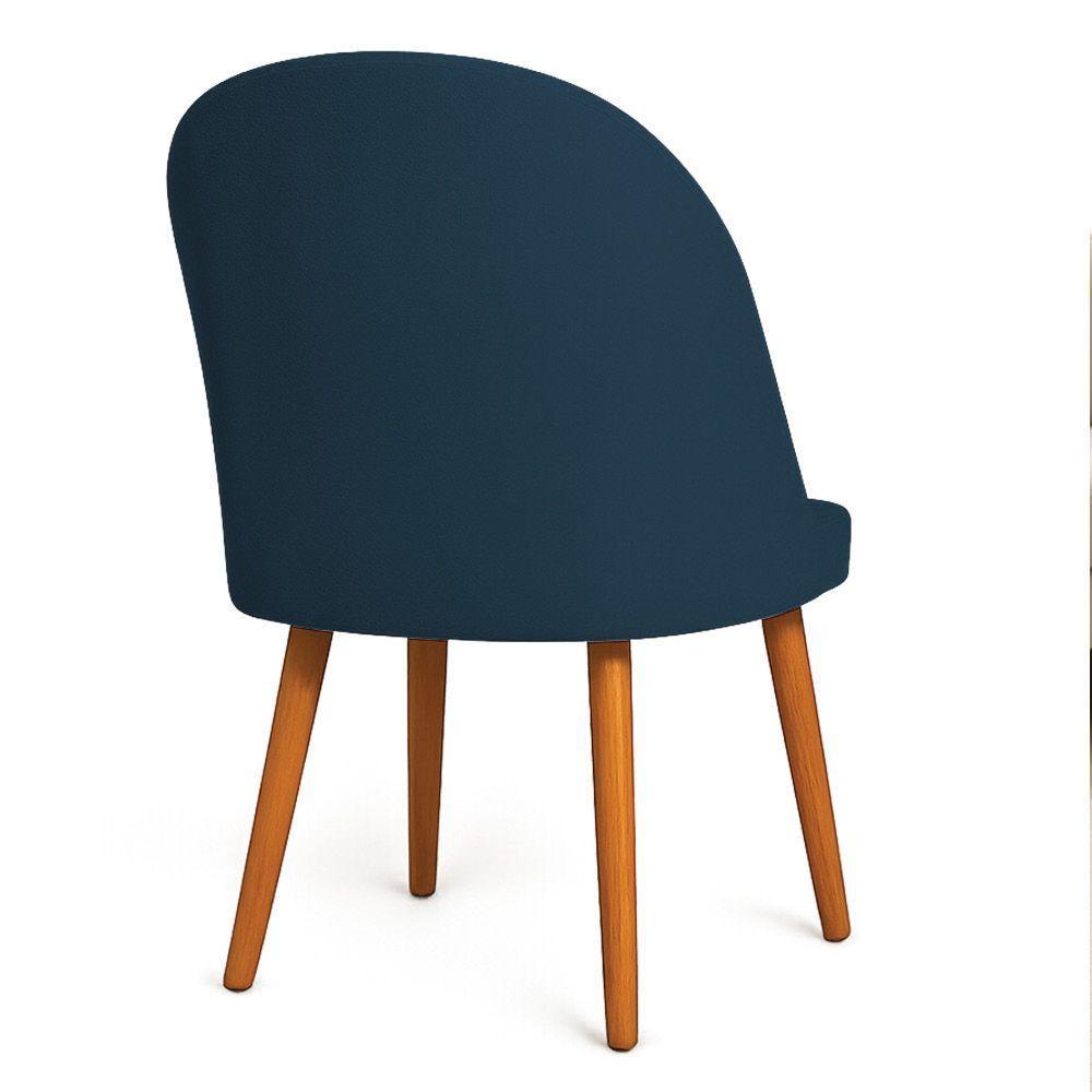 Kit 06 Cadeiras Poltrona De Jantar Luna Suede Pés Palito Castanho - Pallazio Cor Azul Marinho - 6