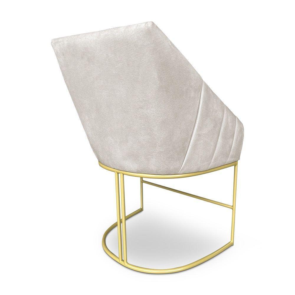 Poltrona Decorativa Alana Veludo Base De Ferro Dourado - Pallazio Cor Bege - 5