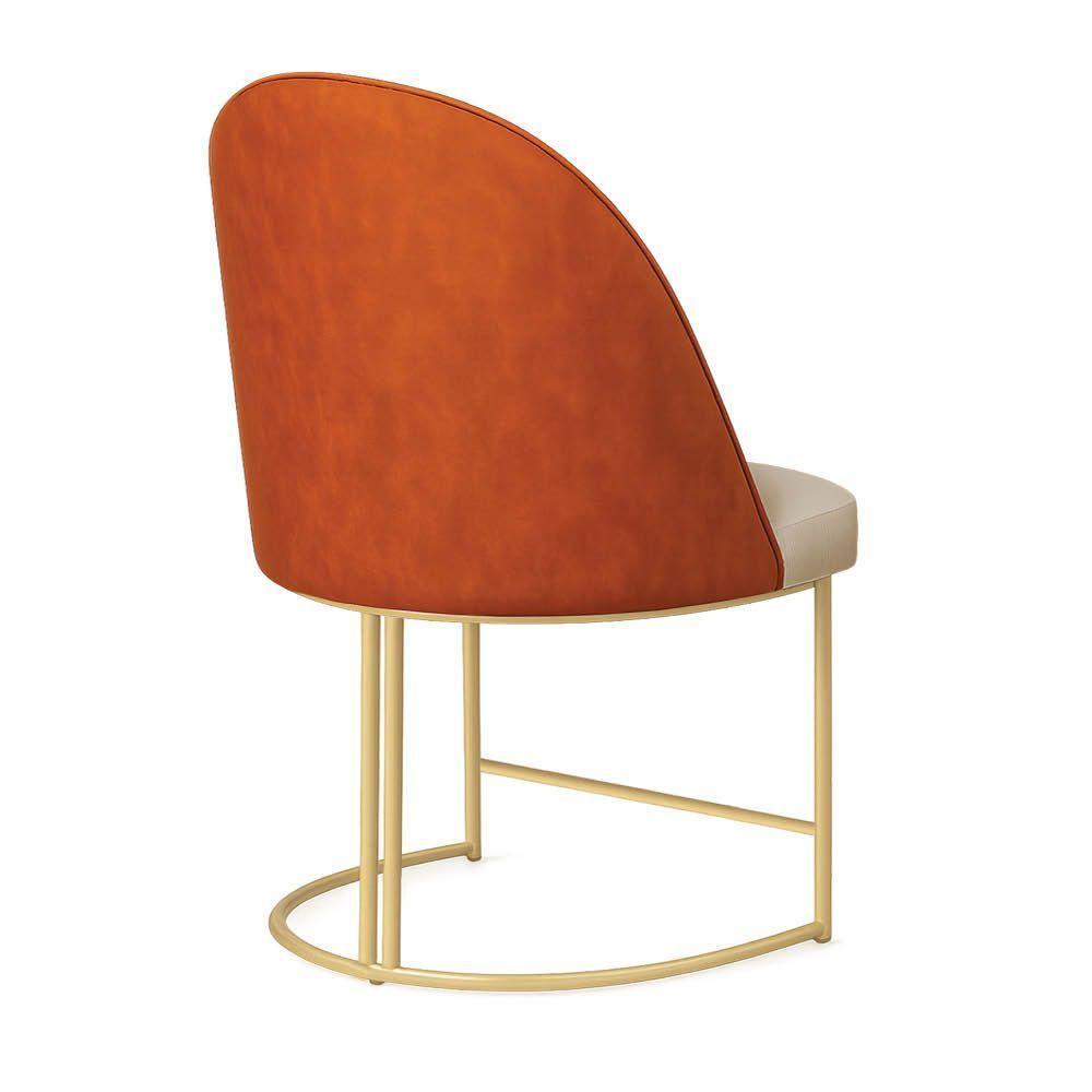 Cadeira Poltrona De Jantar Bela Corano Nozes E Linho Bege Base Metálica Industrial Dourado - Pallazio - 5