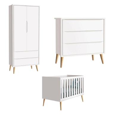 Jogo De Quarto Para Bebê Completo 2 Portas Théo New Branco Fosco Com Natural - Reller