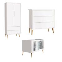Jogo De Quarto Para Bebê Completo 2 Portas Théo New Branco Fosco Com Natural - Reller - 1