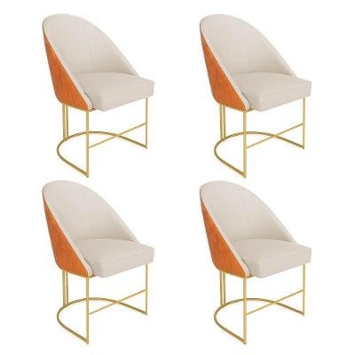 Kit 04 Cadeiras Poltrona De Jantar Bela Corano Nozes E Linho Bege Base Metálica Industrial Dourado - Pallazio